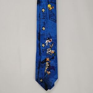 Vibrant Blue Looney Tunes Mania Vintage Tie